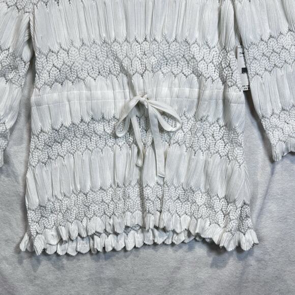 Free People Fire Island Blouse Open Knit Crochet Cinched Ivory Boho Chic Sz L - Picture 4 of 12